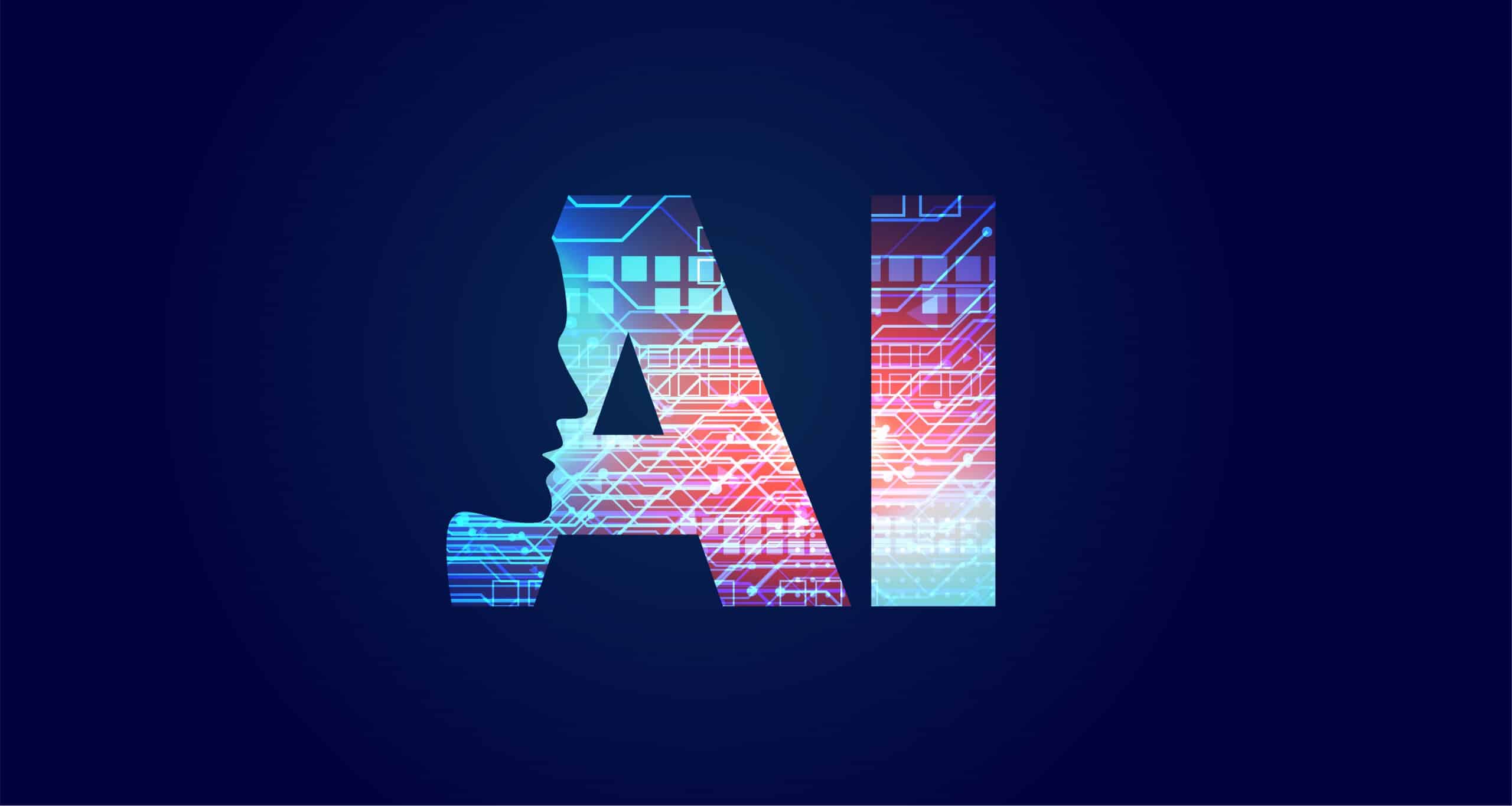 Stylised graphic of the letters AI with the outline of a face overlaid on the A