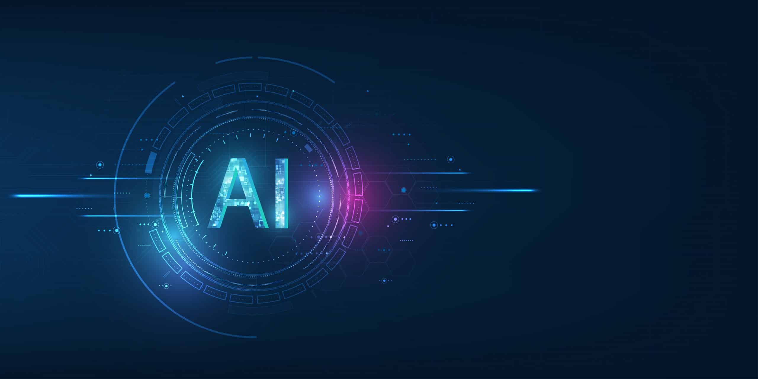 AI Technology blue background with AI in light blue