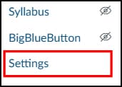 Settings menu item