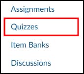 Quizzes menu item