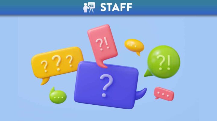 Different coloured speech bubbles with question marks in them